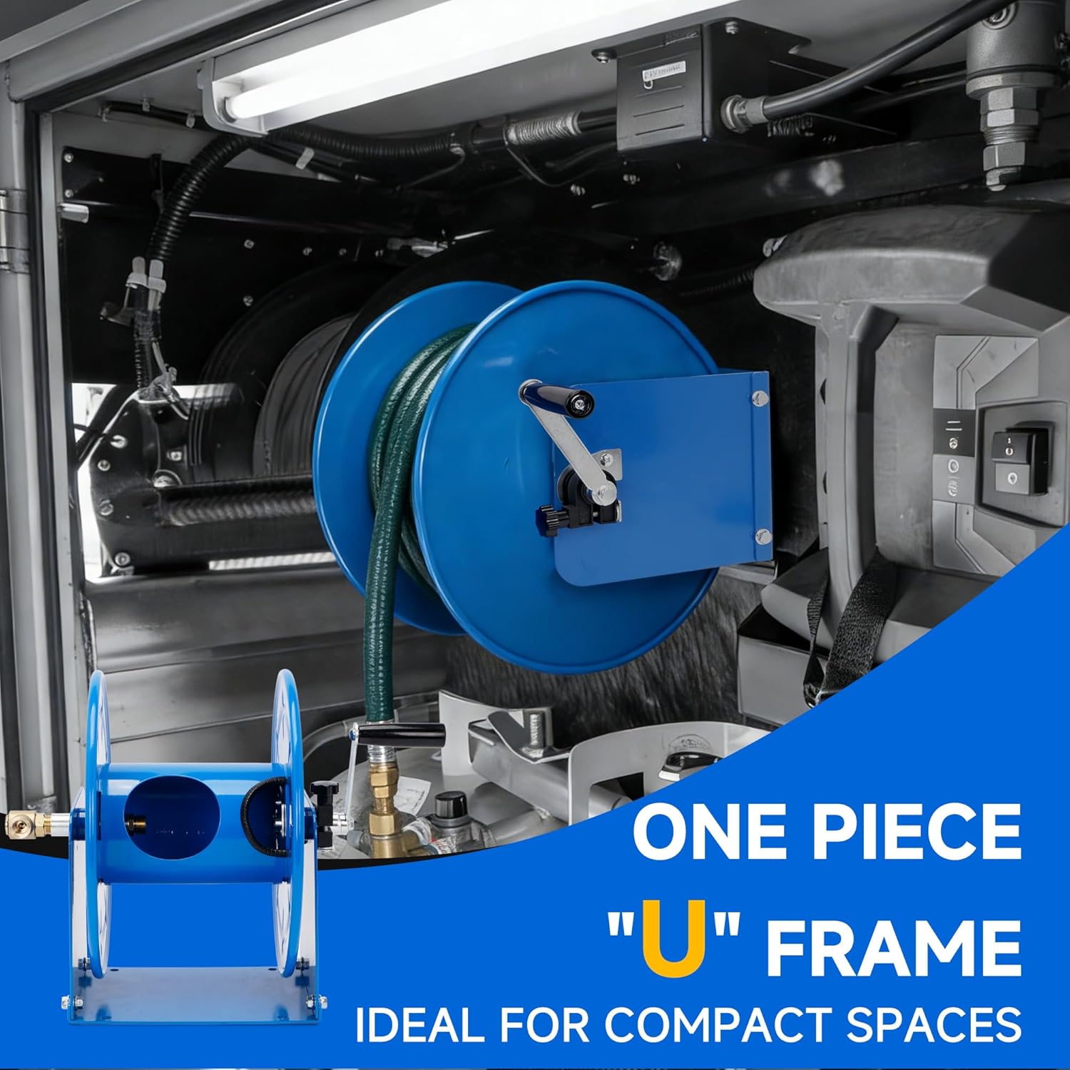 Pressure Washer Hose Reel - 100FTx3/8 200FTx1/4” 4500PSI Heavy Duty Metal Reel with M22 14mm Fitting, High Pressure Water Hose Reel for Wall Van Trailer Mount