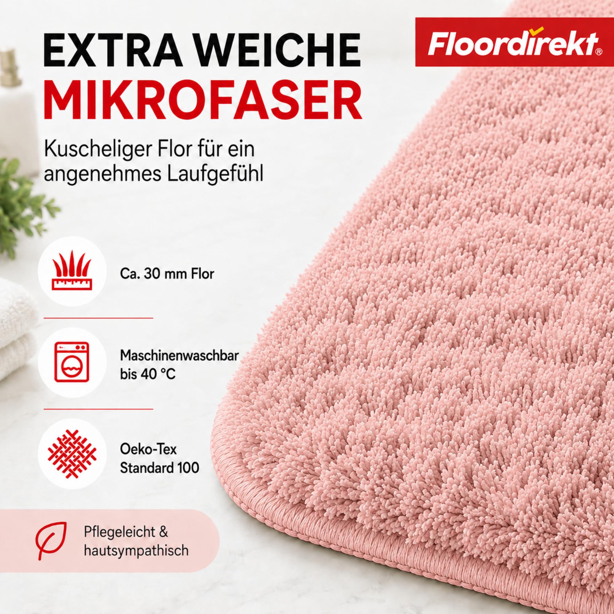 Alfombra de baño Sky | Alfombra de baño | Suave y densa | Antideslizante y de Secado rápido | Adecuado para calefacción por Suelo Radiante | Rectangular y Redondo (80 x 150 cm, Rosa)