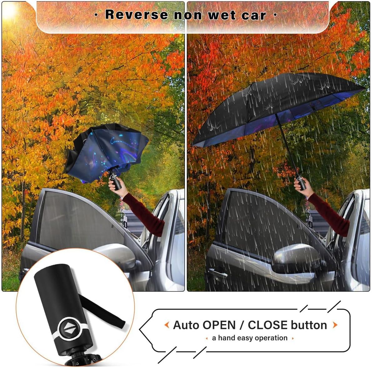 ALAZA Folding Umbrella Inverted Umbrella Automatic Open Close Compact Umbrella Portable Large for Rain Sun UV Protection Windproof