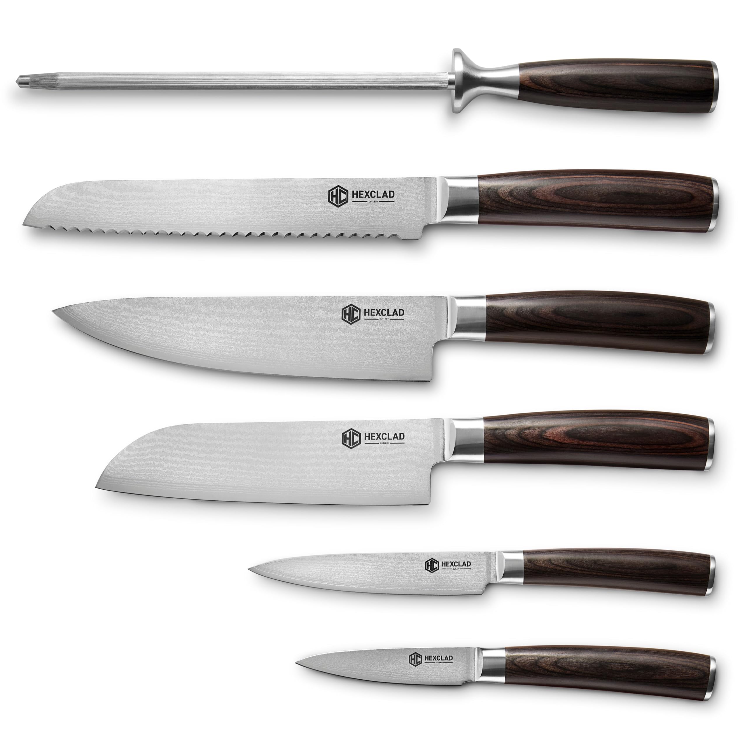 Amazon.com: HexClad 6-Piece Espresso Damascus Knife Set, 67-Layer