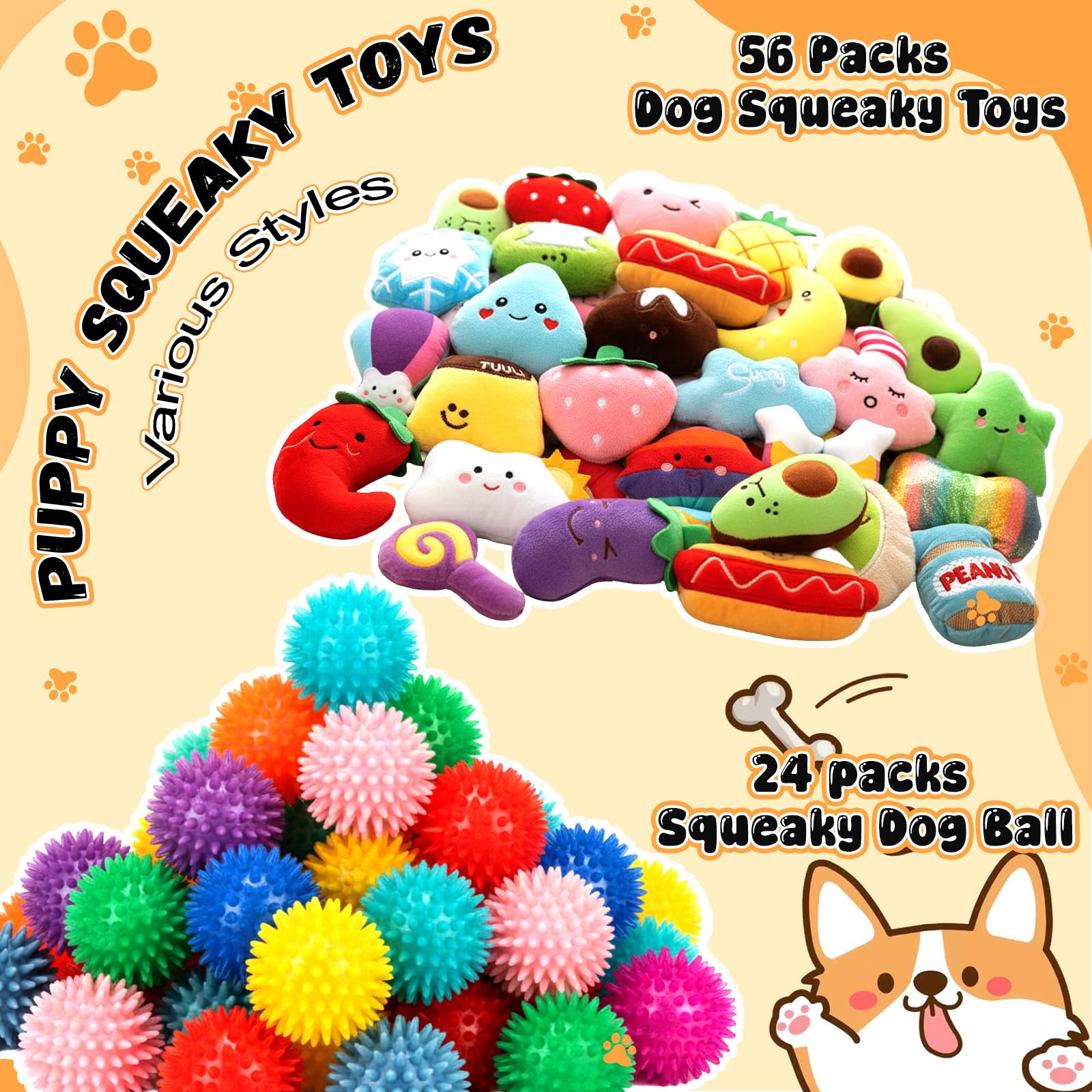 Hungdao Lot de 80 jouets couineurs en vrac pour chiens de petite et moyenne taille - Jouets en peluche avec couineurs pour chiots et chiots (style tendance)