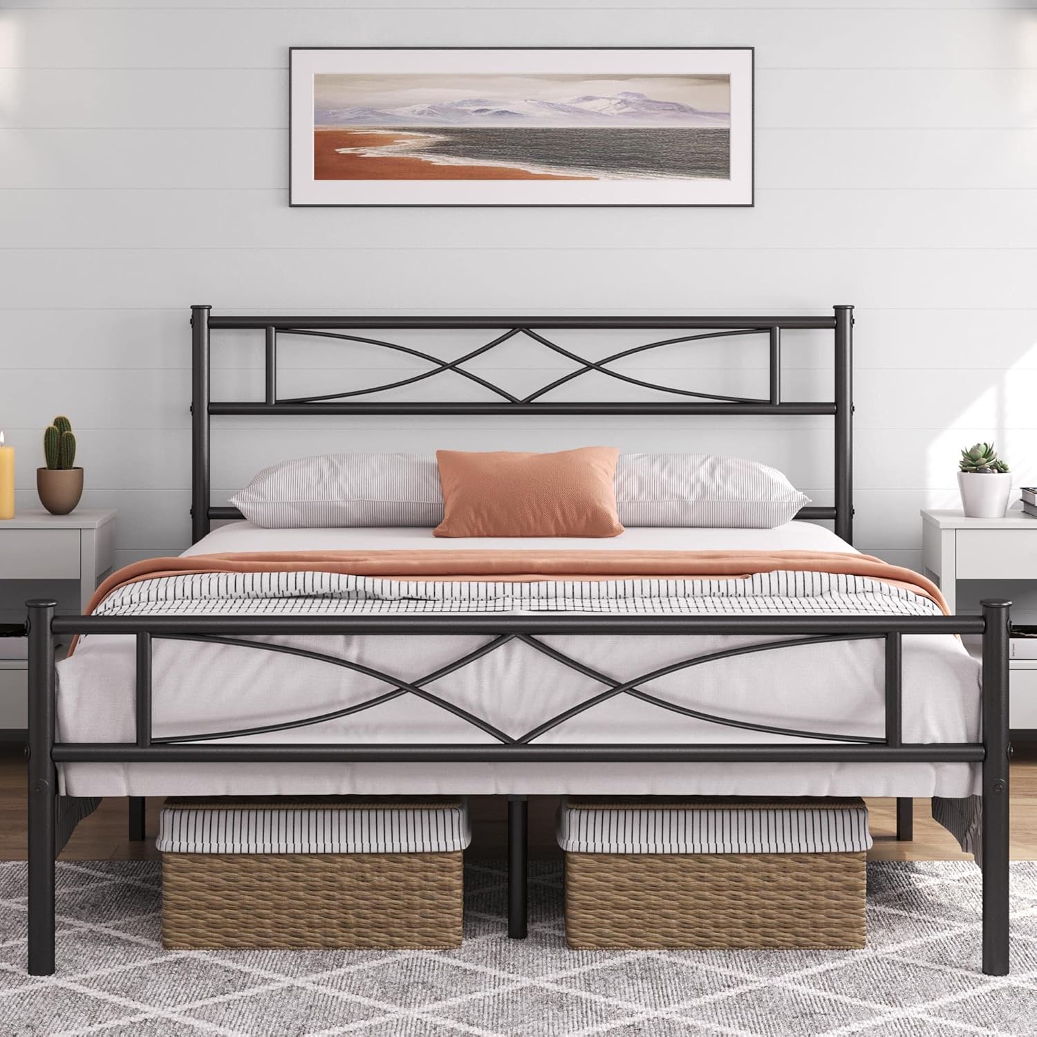 Yaheetech 4ft6 Double Bed Frames Metal Slatted Bed Platform with Curved