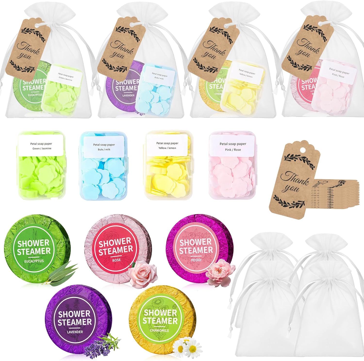 Women Gift Sets - 35 Pcs Spa Essentials for Girls, Shower Steamers Aromatherapy & Hand Soap Sheets with Gift Bags, Friendship Gifts for Women, Easter Basket Stuffers for Teens (Floral Scent)