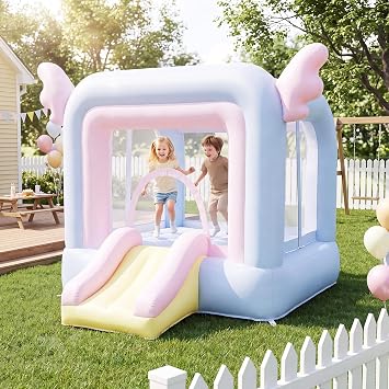 Bounce House,Inflatable Bounce House for Kids with UL Blower,Dreamy Blue 3 in 1 Indoor/Outdoor Bouncy Castle,Jumping Castle with Slide&Wings for Backyard/Wedding/Birthday Party