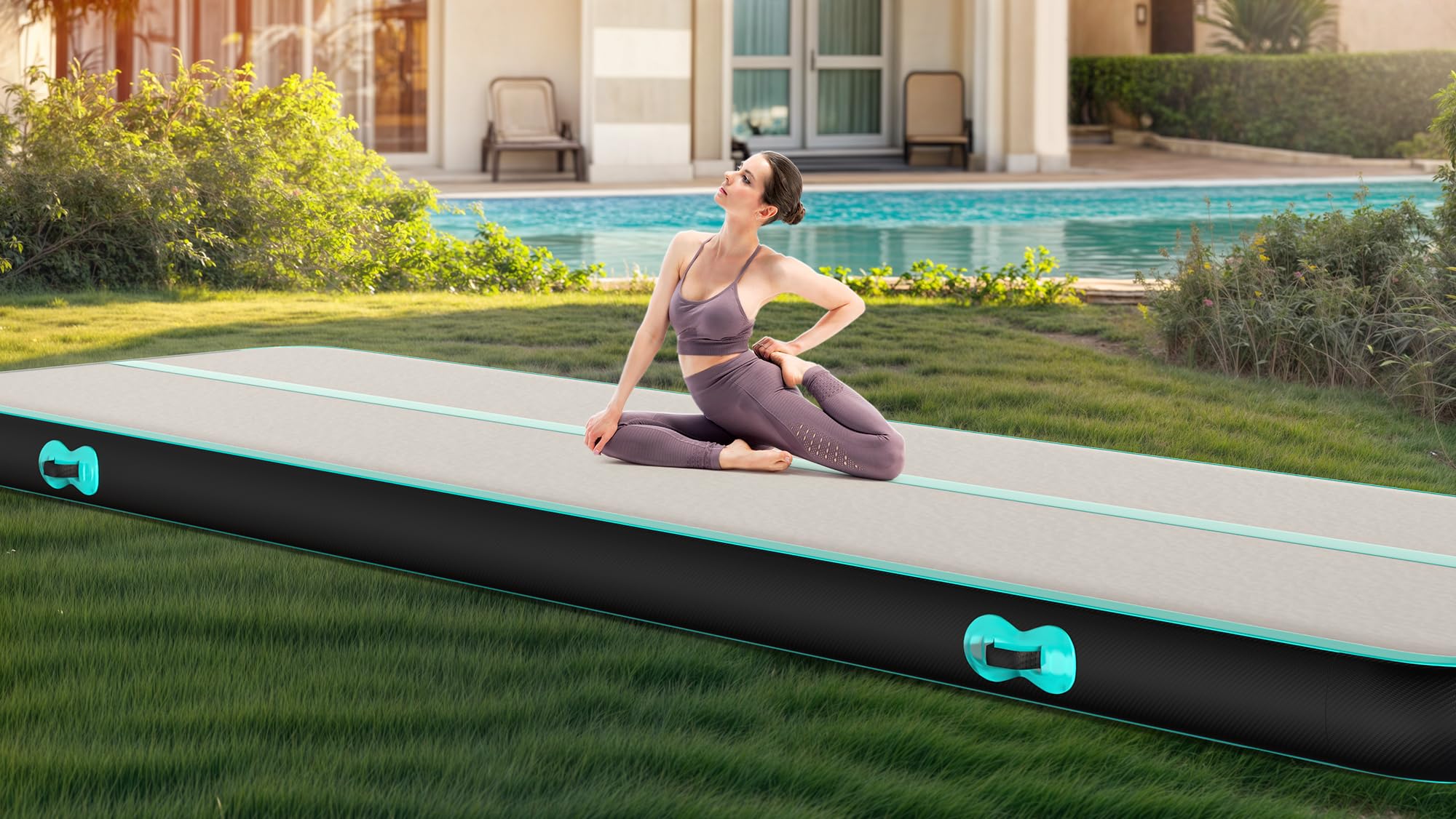 YITAHOME Air Gymnastics Mat 20ft Tumble Track Mat 8 Inches Thick Inflatable Tumbling Mat with Electric Pump & Carry Bag for Home Use/Tumble/Gym/Training/Cheerleading/Park/Water