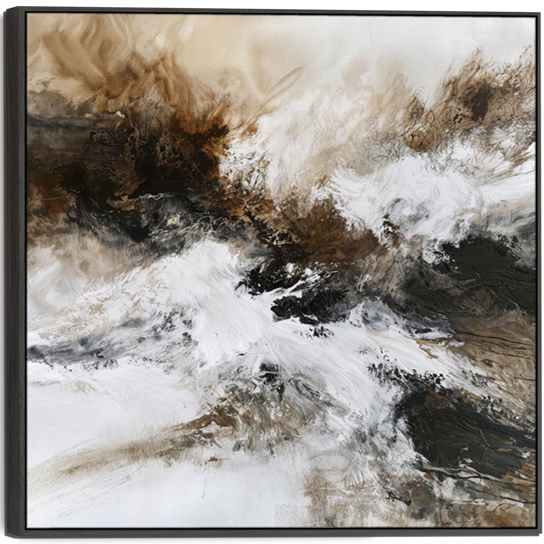 Wallfillers Brown White Abstract Framed Wall Art - Umber Solace (100cm x 100cm)