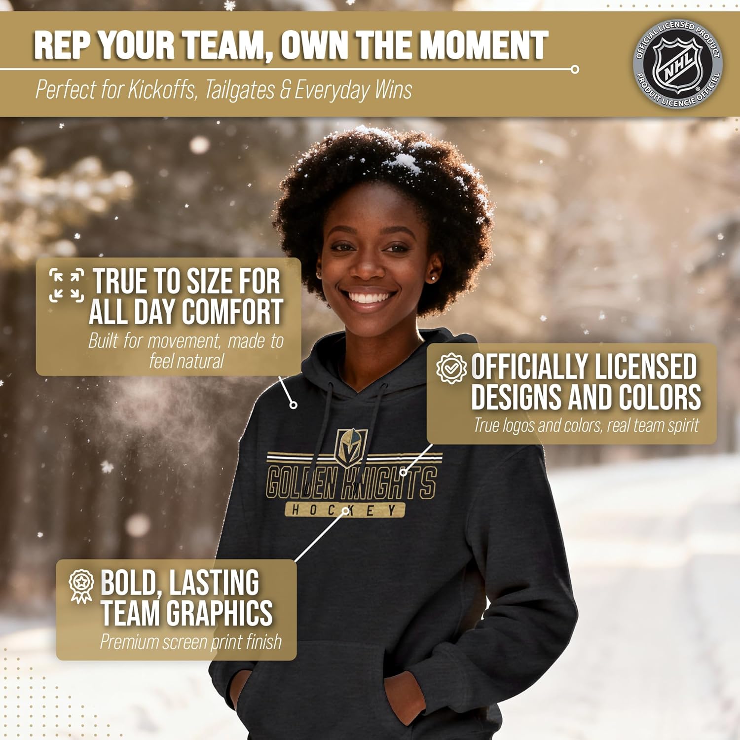 Wright & Ditson NHL Adult Heather Charcoal True Fan Hooded Sweatshirt Unisex - Unisex Cotton Poly Blend - Ultimate Comfort - Image 5