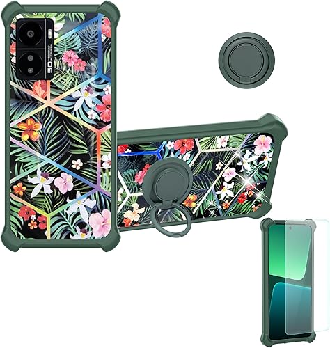 jioeuinly Kalley - Funda compatible con Kalley Black 3 con protector de pantalla de vidrio templado, soporte de anillo, luz reflectante colorida