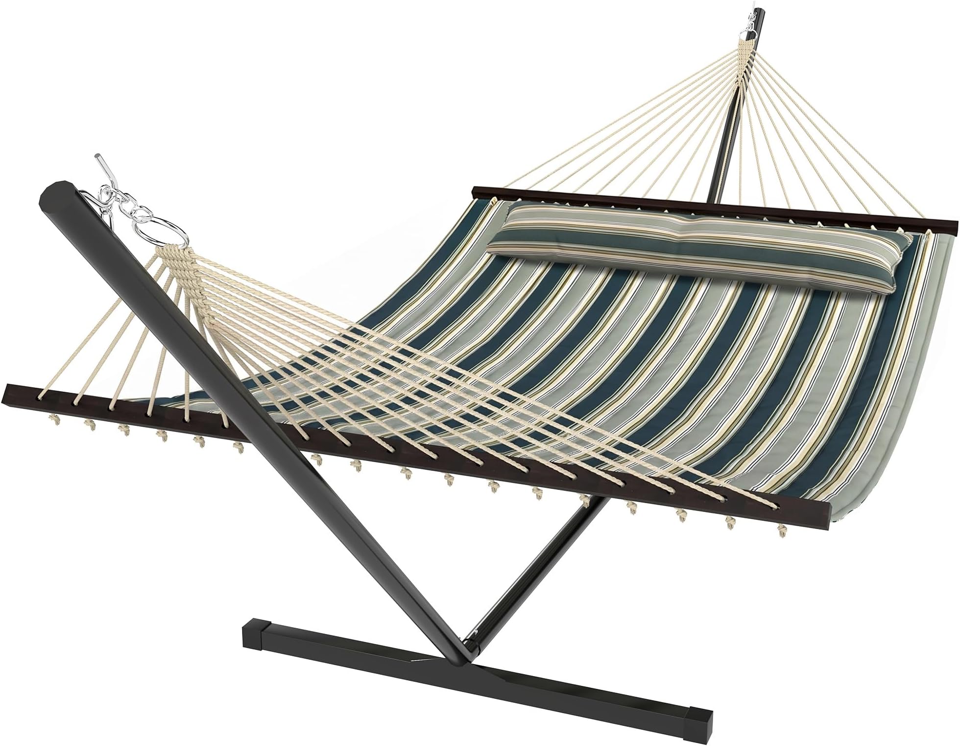 Outsunny Outdoor Hammock with Stand, Detachable Pillow, Camping Hammock with Spreader Bars, 120kg Load Capacity, for Garden, Patio, Green