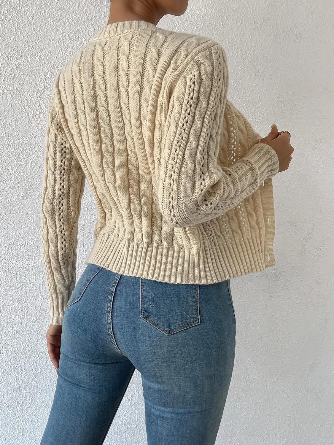 Women's Trench Coat Casual Knit Button Long Sleeve Round Neck Cardigan Classic Overcoat