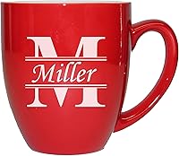 Vista 1 de My Personal Memories Taza de café con leche y taza de té con monograma personalizada, personalizada y grabada (rojo)