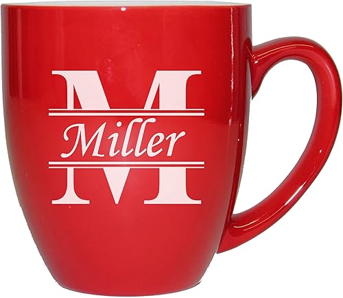 My Personal Memories Taza de café con leche y taza de té con monograma personalizada, personalizada y grabada (rojo)