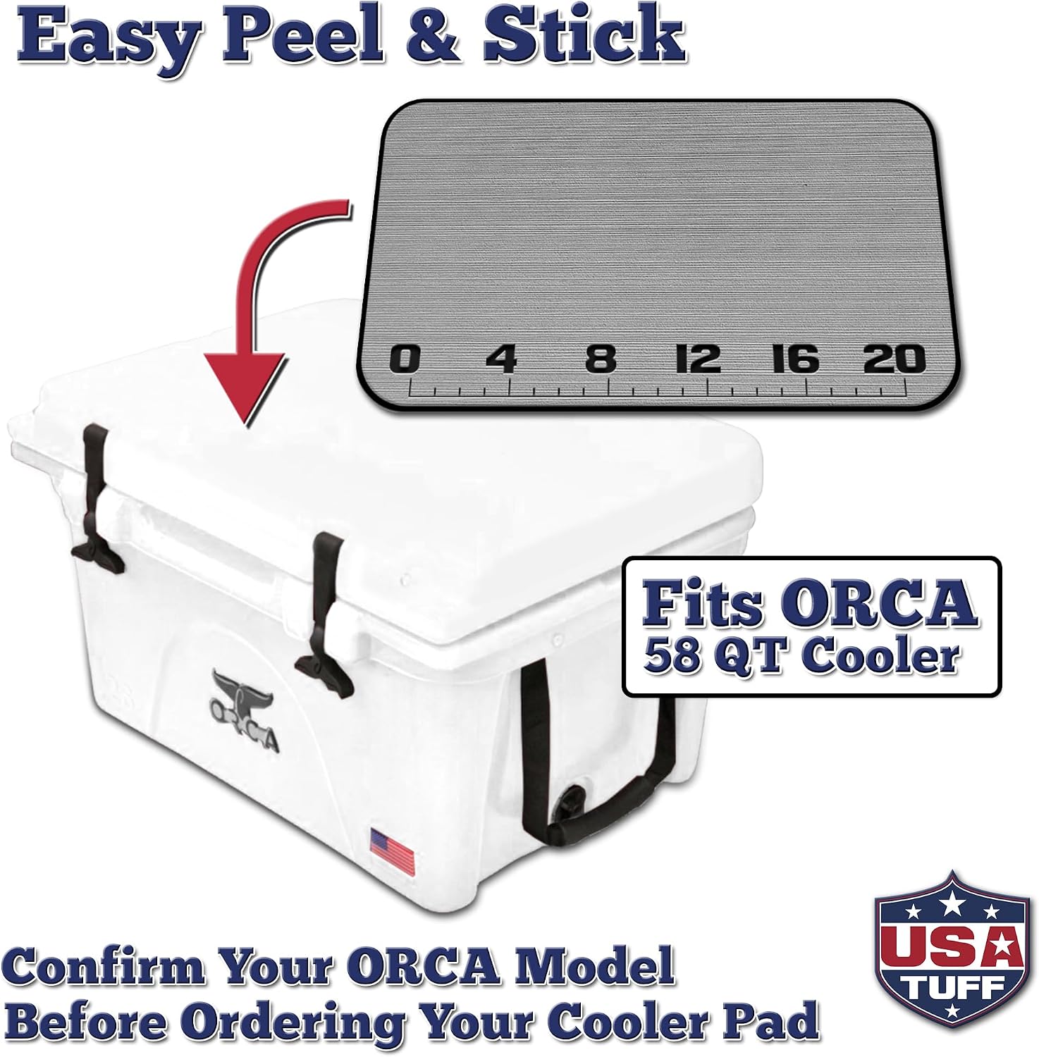 USATuff SeaDek EVA Mat Cooler Pad fits ORCA | Peel & Stick Application | Non Slip Comfort Accessories - 16" Fish Measuring Ruler (StormGray-Black)