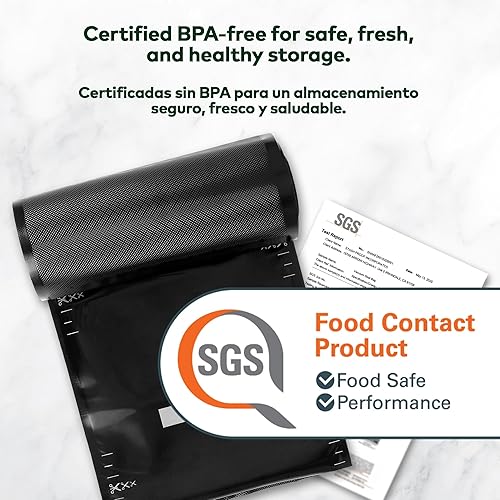 Miniatura 4 de Rollos de sellado al vacío de 11 pulgadas x 50 pies, paquete de 2 unidades (100 pies en total) de 5.5 mil (negro y negro)  sin BPA de grado