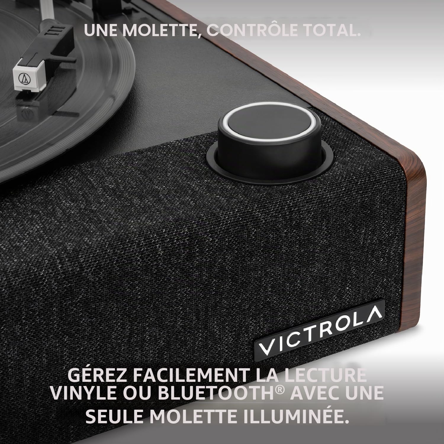 Victrola Eastwood II – Platine Vinyle Vintage 3 Vitesses avec Haut-parleurs, Bluetooth 5.1, Vinyl Stream, Cellule Audio-Technica AT-3600LA (chêne)