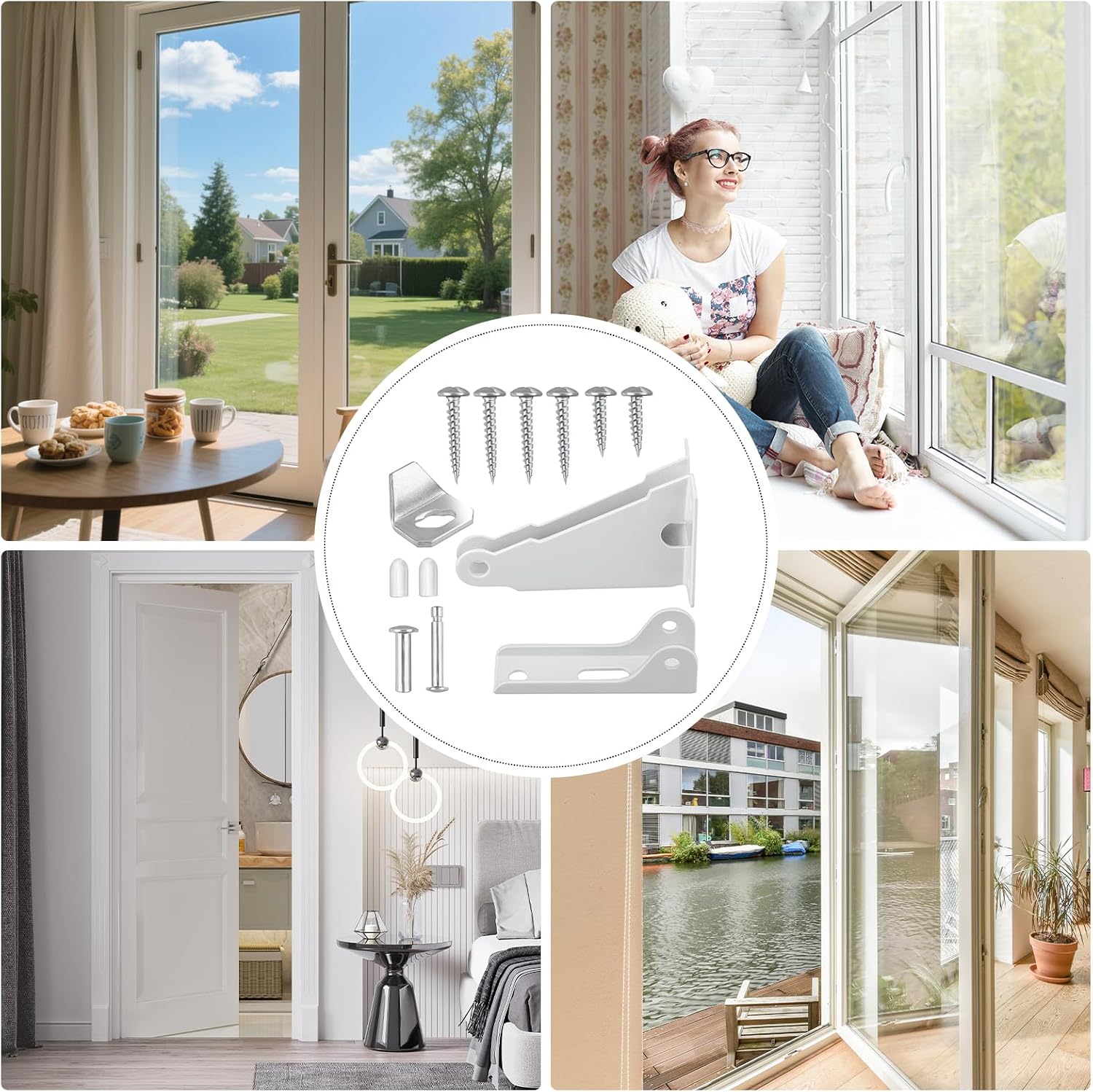 Screen Door Closer Bracket Kits, Storm Door Closer Replacement Parts, Compatible with Wright Products Screen Doors Stopper Parts with Brackets, Pins and Mounting Screws (White)