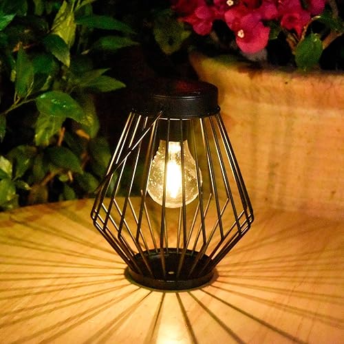 Miniatura 2 de Faroles solares impermeables para exteriores, luces colgantes solares de metal retro para exteriores, lámparas LED alimentadas por energía solar,