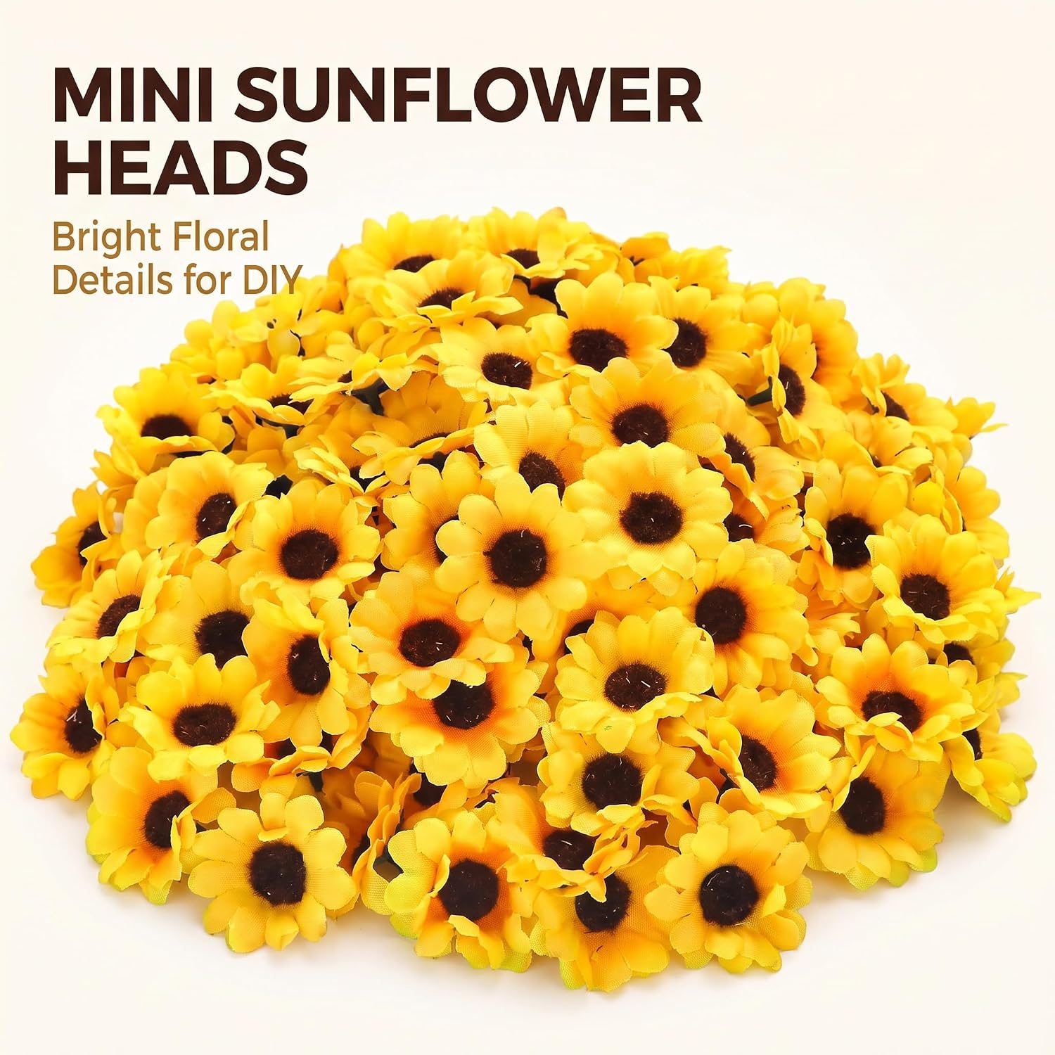 100Pcs Yellow Artificial Flower Heads Mini Fake Sunflower Decorative Fabric Flowers Craft Floral Embellishments for Wreaths Wedding Artificial Flowers