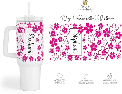 Miniatura 7 de Vaso personalizado de 40 onzas con asa y pajita, vaso aislado de acero inoxidable, taza de viaje, taza de café de doble pared para bebidas frías y