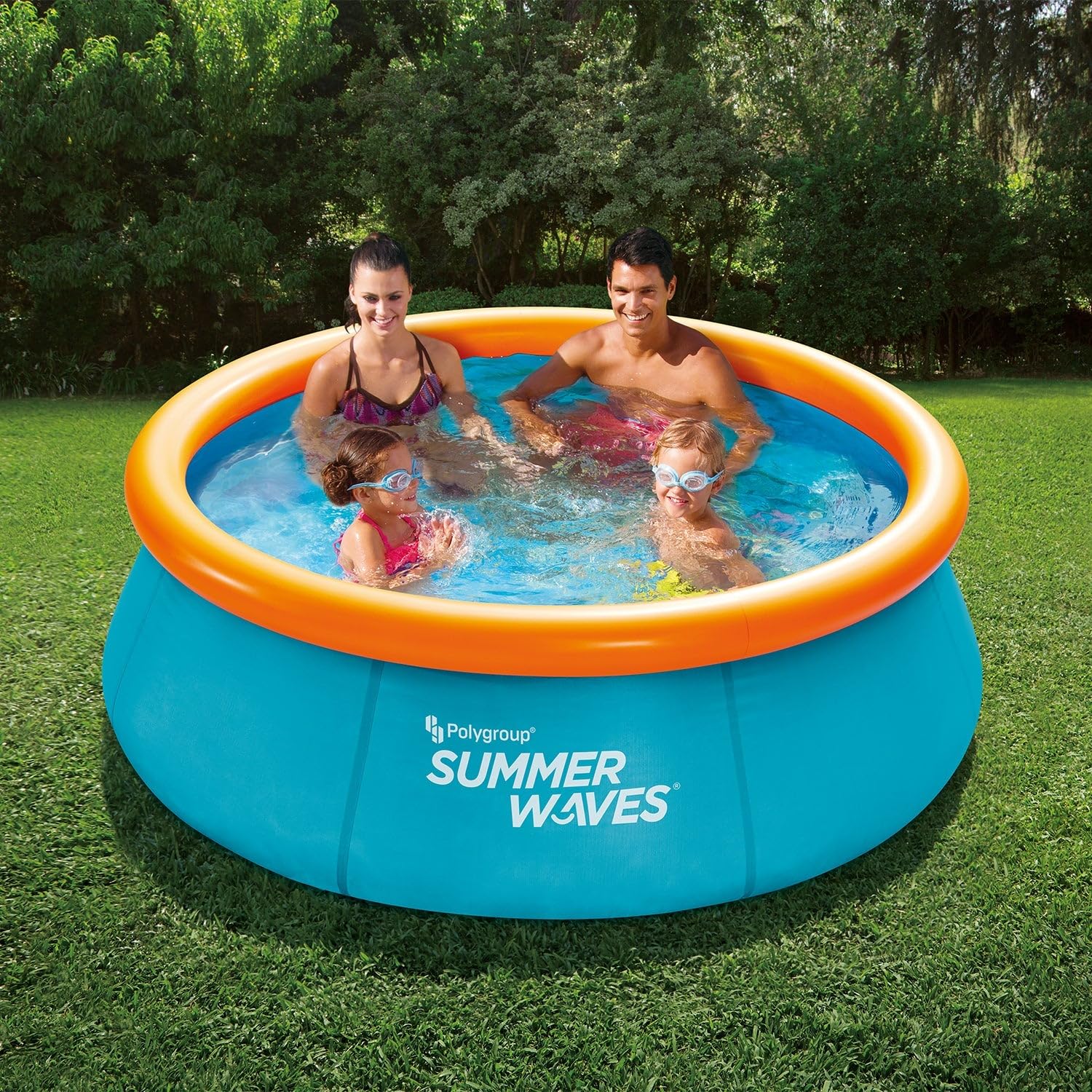 Summer Waves Piscina Desmontable Hinchable Familiar, Piscina de Jardín Redonda 3D, Incluye 2 Gafas, 2.44 M x 76 CM