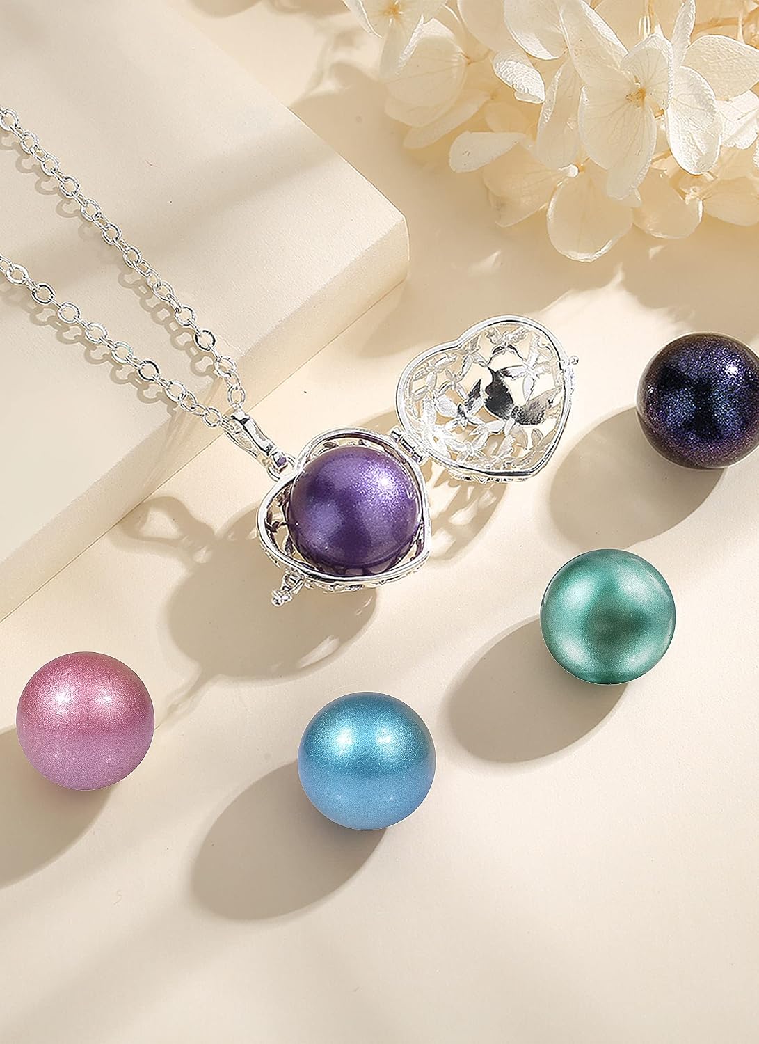 AEONSLOVE Butterfly Harmony Ball Necklace Angel Chime Caller, Balls 18MM Llamador De Angeles Bola Necklace Pregnancy Gifts - 30 & 45 Chains image 3