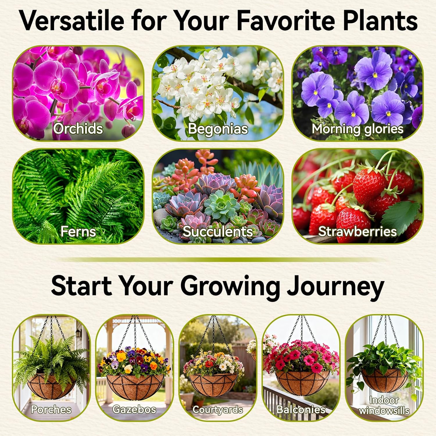 Halatool 4 Pack 12 Inch Hanging Baskets for Plants Outdoor- Small Hanging Garden Planters with Coco Liner for Outside, Empty Metal Wire Flower Holder Hanger Pot for Wall Patio Porch Balcony Decoration