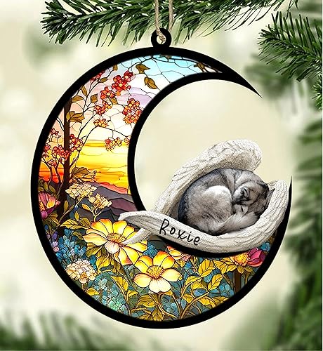 Miniatura 697 de Chow Chow Dog Memorial Suncatcher, adorno de Navidad Chow Chow con nombre, atrapador de pérdida de mascotas, regalos para los amantes de los perros