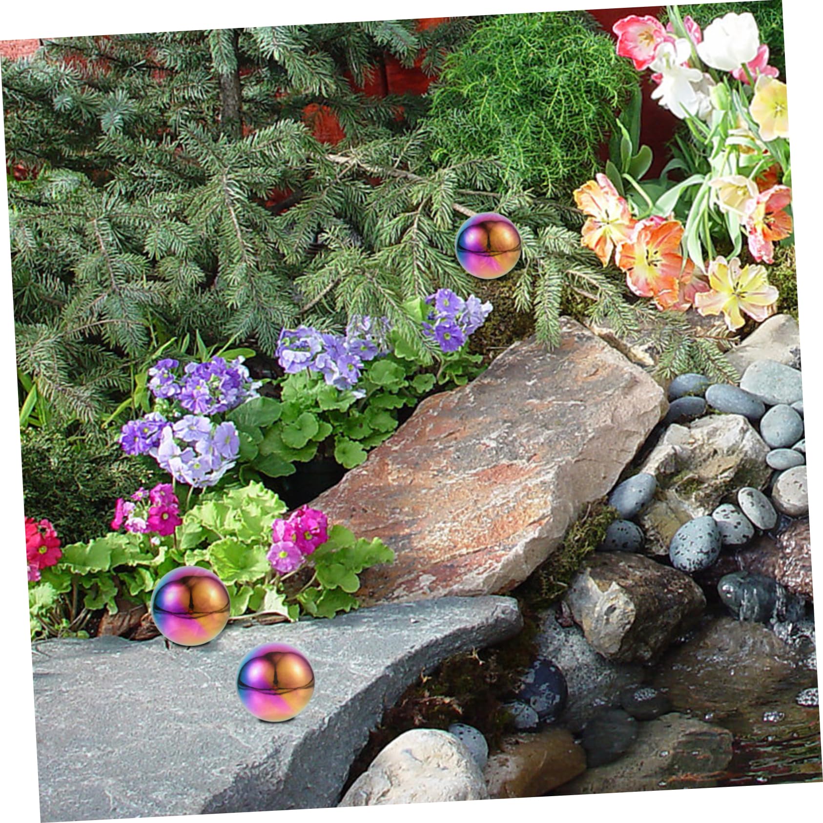 Sfera Riflettente Palla Decorativa Rotonda Lucidata da Giardino in Acciaio Inossidabile 5 Pezzi Effetto Specchio per Centrotavola