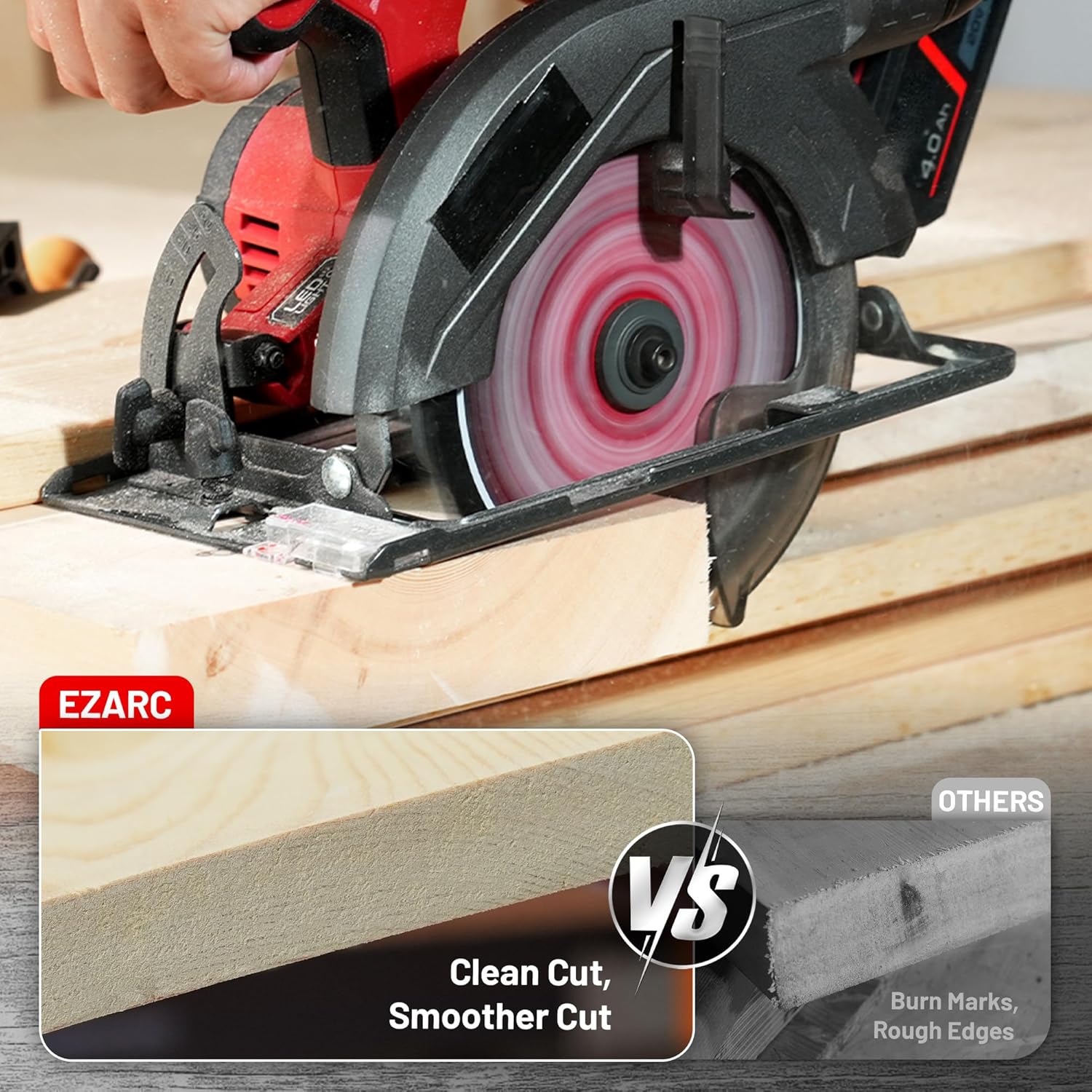 EZARC 6-1/2 Inch Circular Saw Blades 60T - Ultra Finish Wood Cutting Blade, Ultra-Thin 1.5mm Kerf, Non-Stick Coating, 2 Pack