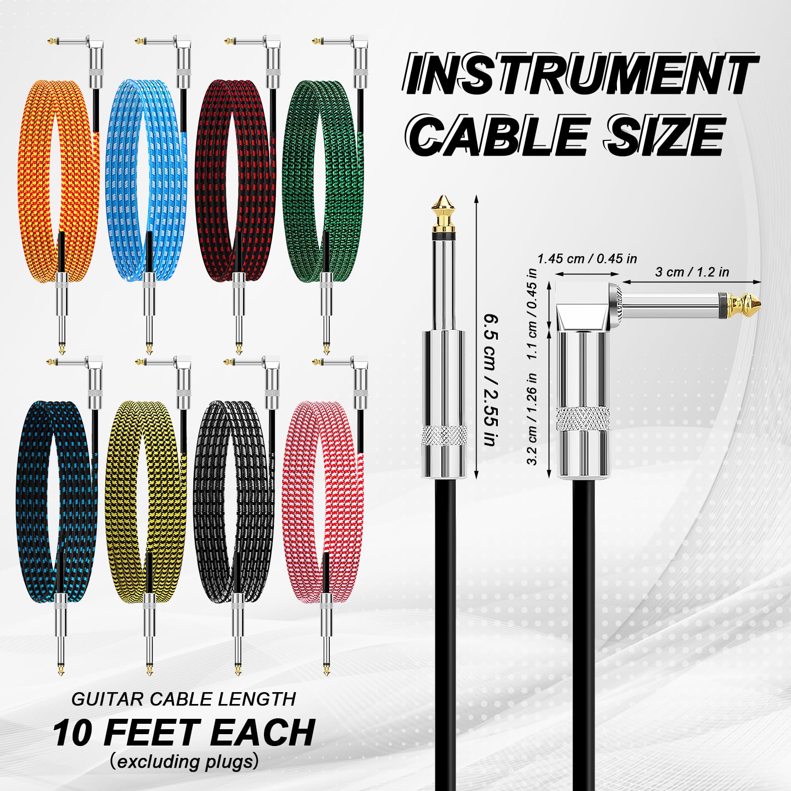 Paquete de 8 cables de instrumento de 10 pies, cable de instrumento de guitarra eléctrica, cable de color, accesorios de bajo, cables de tela de tweed para guitarra eléctrica, bajo, teclado