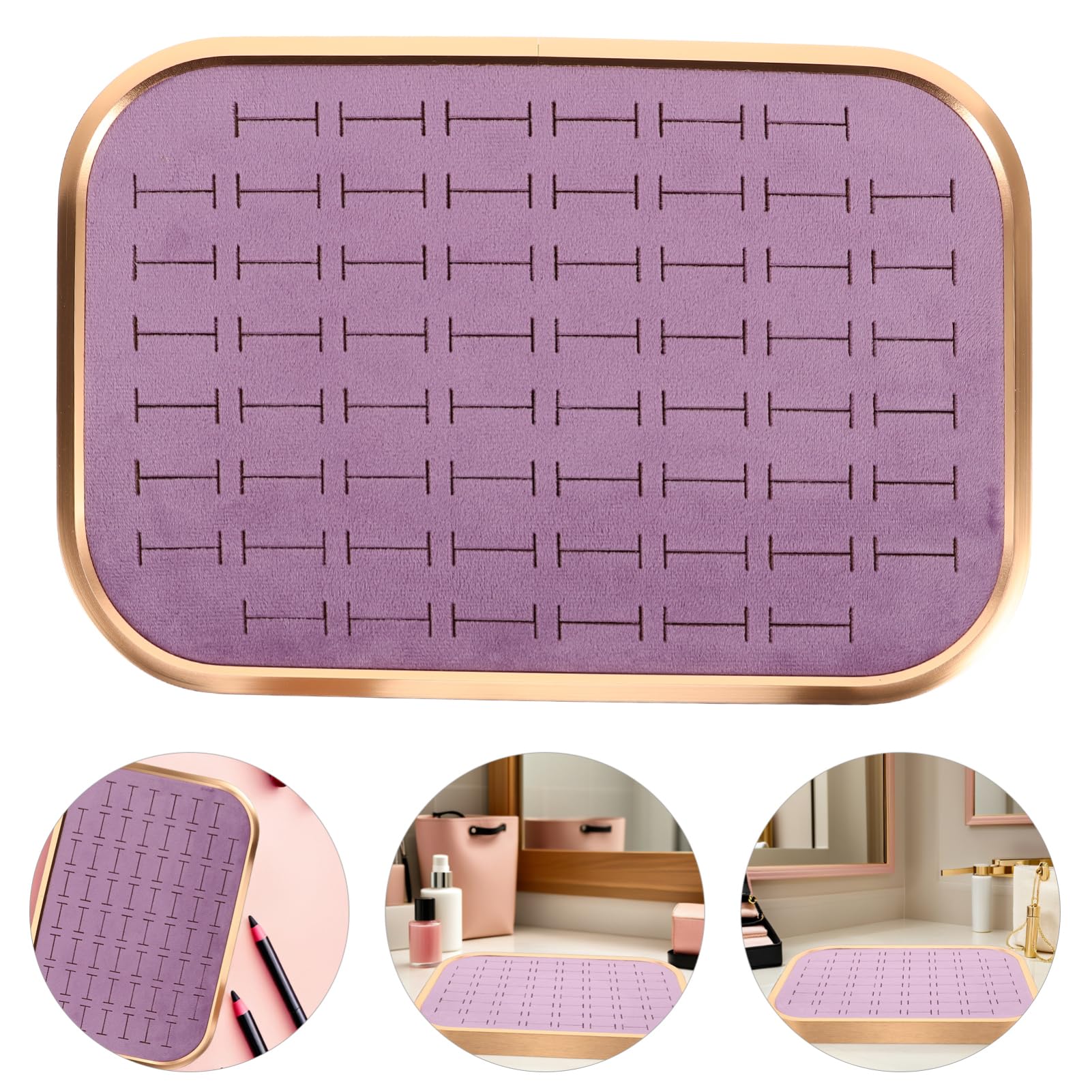 PartyKindom Organizador de Anillos Apilable de Terciopelo 60 Ranuras | Marco Rectangular de Aleación de Aluminio, Color Púrpura, Diseño Secciones para Pendientes y Colgantes