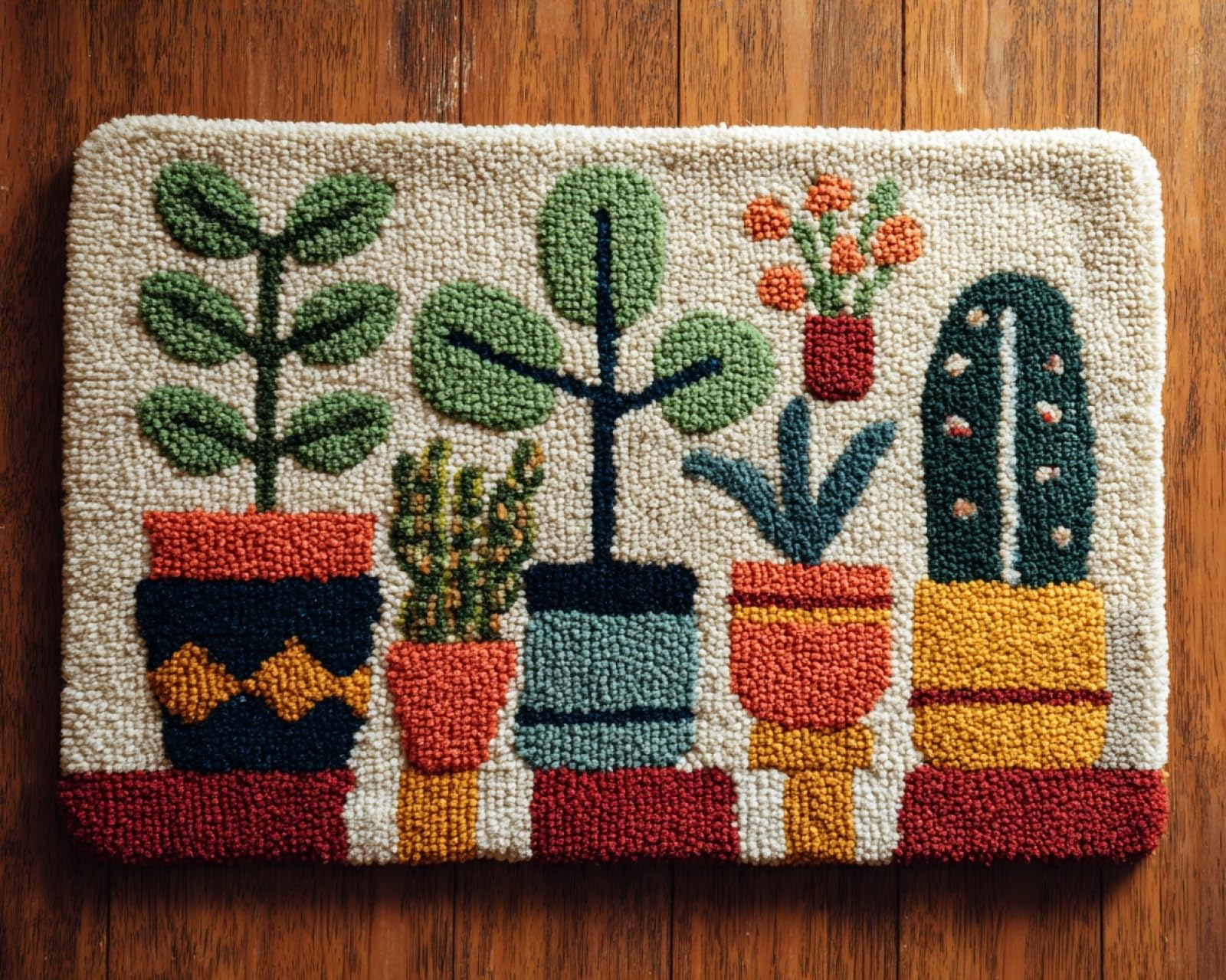 Wallphantom Diy Kit Gancho De Pestillo,Plantas verdes de dibujos animados,Latch Hook Rug Kits,Kit De Ganchillo Para Principiantes,Fabricación De Alfombras,90x120cm
