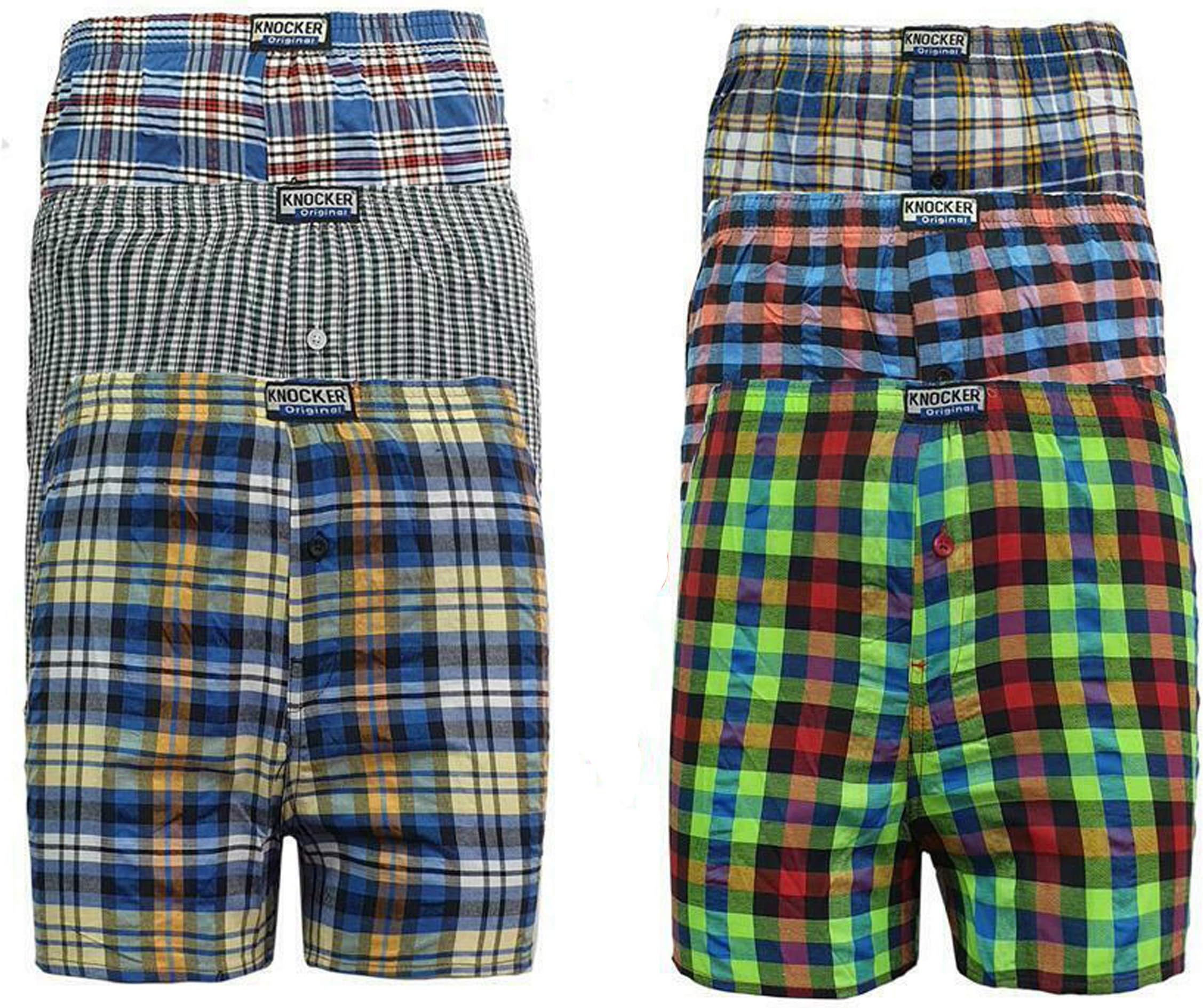 MAS International Ltd Pack of 6 Knocker Men's Check Boxer Shorts Pants Polly Cotton Underwear Trunks Briefs (Large)