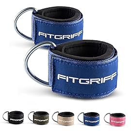 Fitgriff Ankle Straps V2 for Cable Machine (2 Pieces) - Gym Workout Equipment - Leg Pulley Attachment, Kickback Straps (Blue)