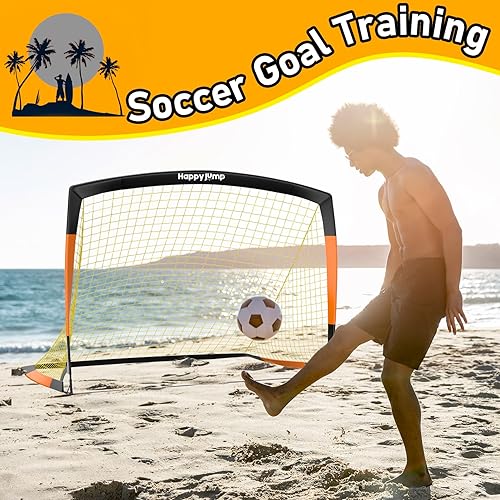 Miniatura 9 de Happy Jump Portería de fútbol 7'x5', 6.6'x3.3', 5'x3.6', 4'x3', 3'x2.2' Red de fútbol para patio trasero de niños