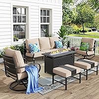 Vista 47 de MFSTUDIO Juego de muebles de patio de 6 piezas con mesa de fogata de gas de 45 pulgadas (hasta 7 asientos), sofás de conversación de patio con marco