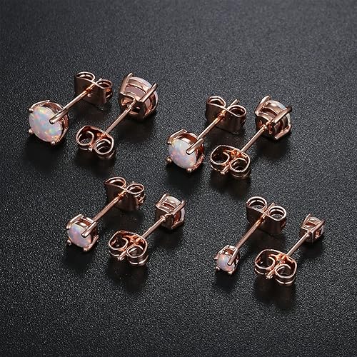 Miniatura 4 de GEMSME Aretes de ópalo chapados en oro rosa de 18 quilates, 0.236 in, redondos para mujer