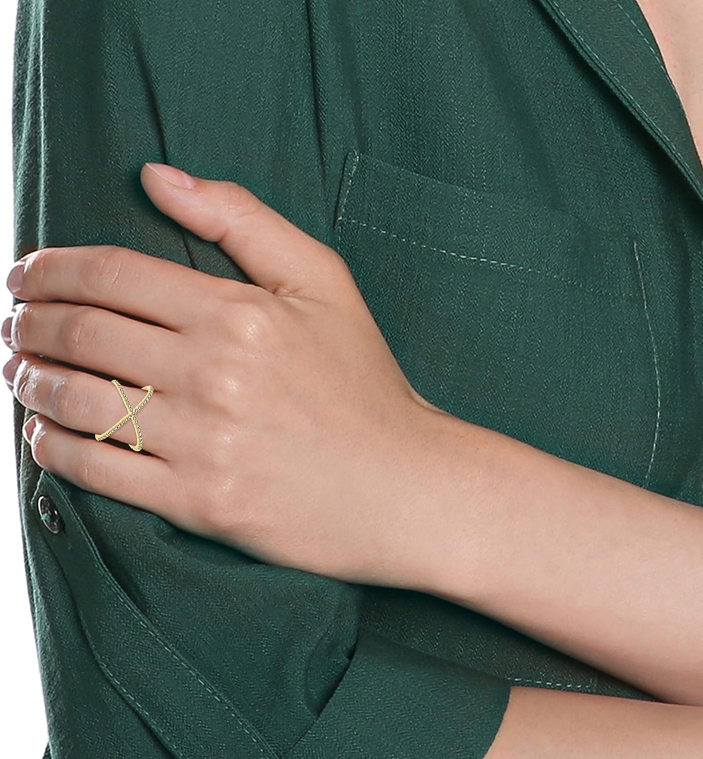 10K Yellow Gold Criss Cross Rope Cable Design Statement Ring - Image 2