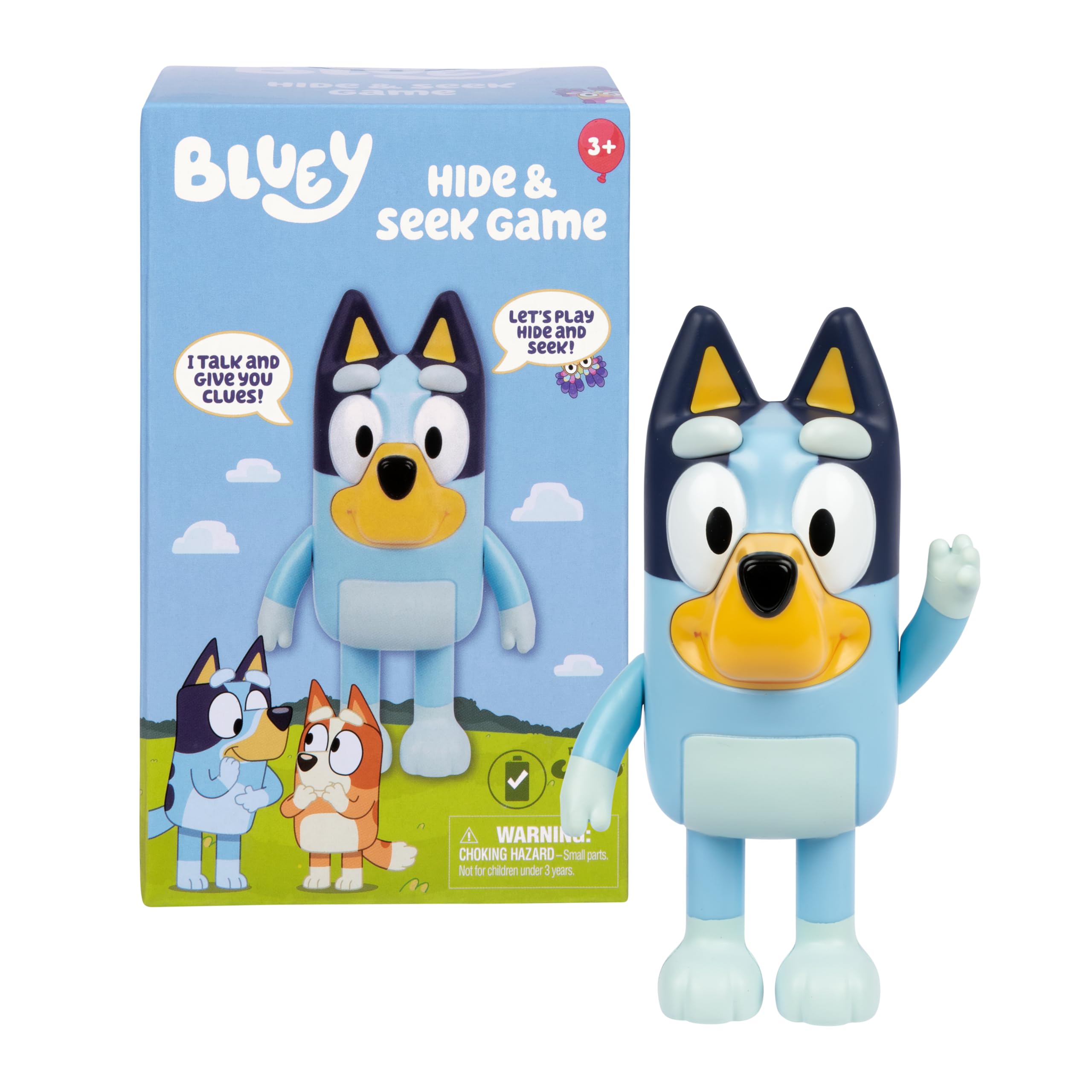 Moose Games Bluey Cache-Cache, appuie sur Son Nez pour Lancer Le Chrono, Elle Parle et rigole pour Te Donner des Indices sur sa cachette et t’Aider à la retrouver