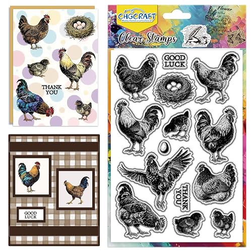 CHGCRAFT Realistic Chicken Clear Stamps Egg Transparent Stamps Farm Silicone