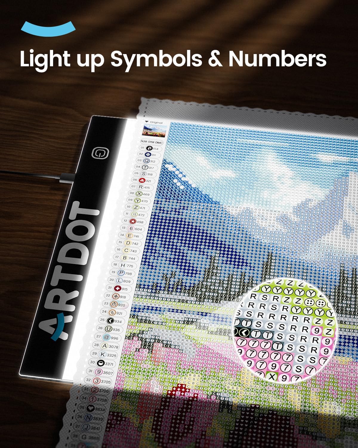 artdot a4 led light pad for diamond painting kits for adults, usb powered adjustable brightness diamond art light board with accessories a4 light pad
