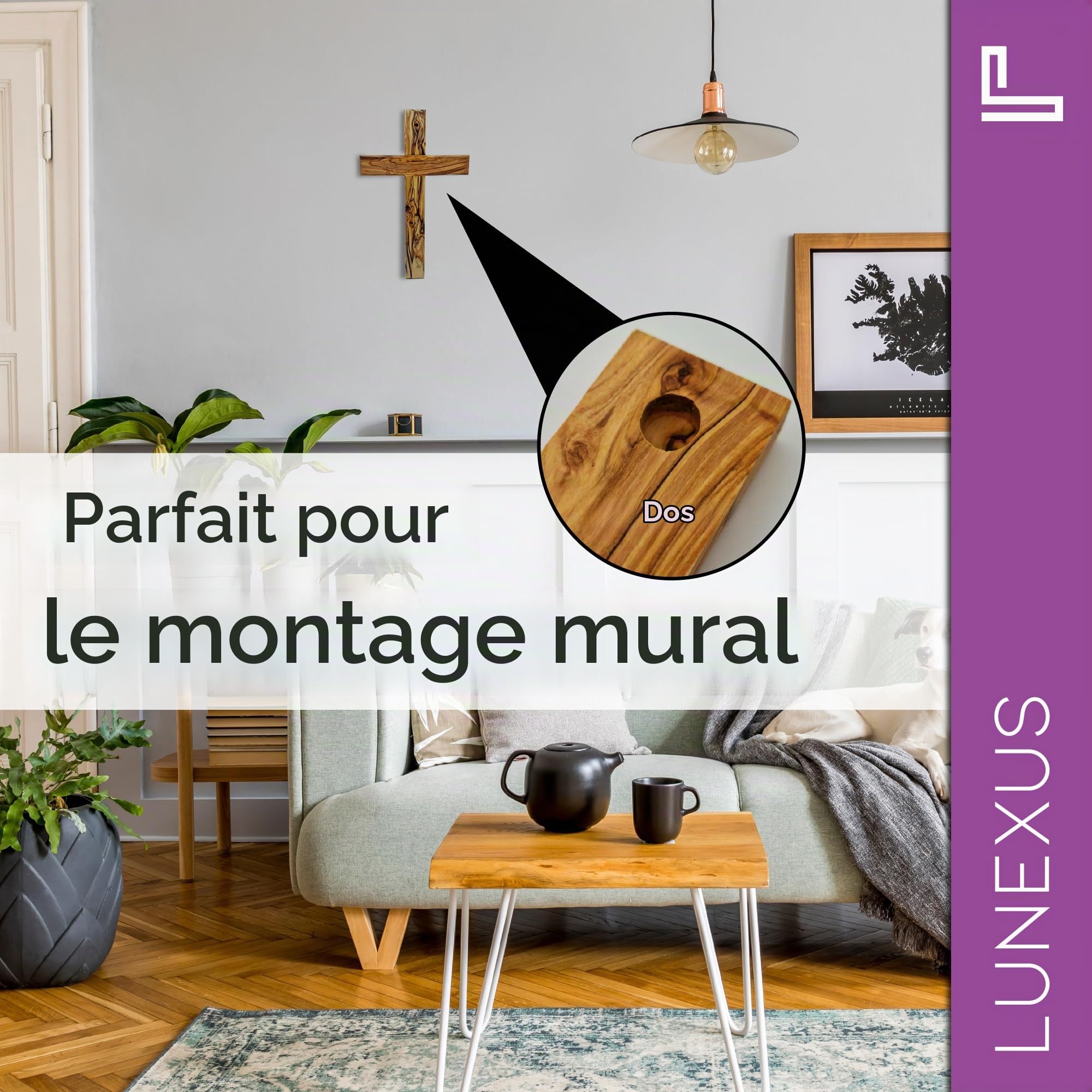 Lunexus Croix Murale en Bois d'Olivier de Bethléem, 25x15 cm - Bénie