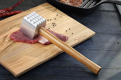 Miniatura 8 de New Star Foodservice Ablandador de carne de aluminio con mango de madera 36398mazamartillo, 13 pulgadas en total