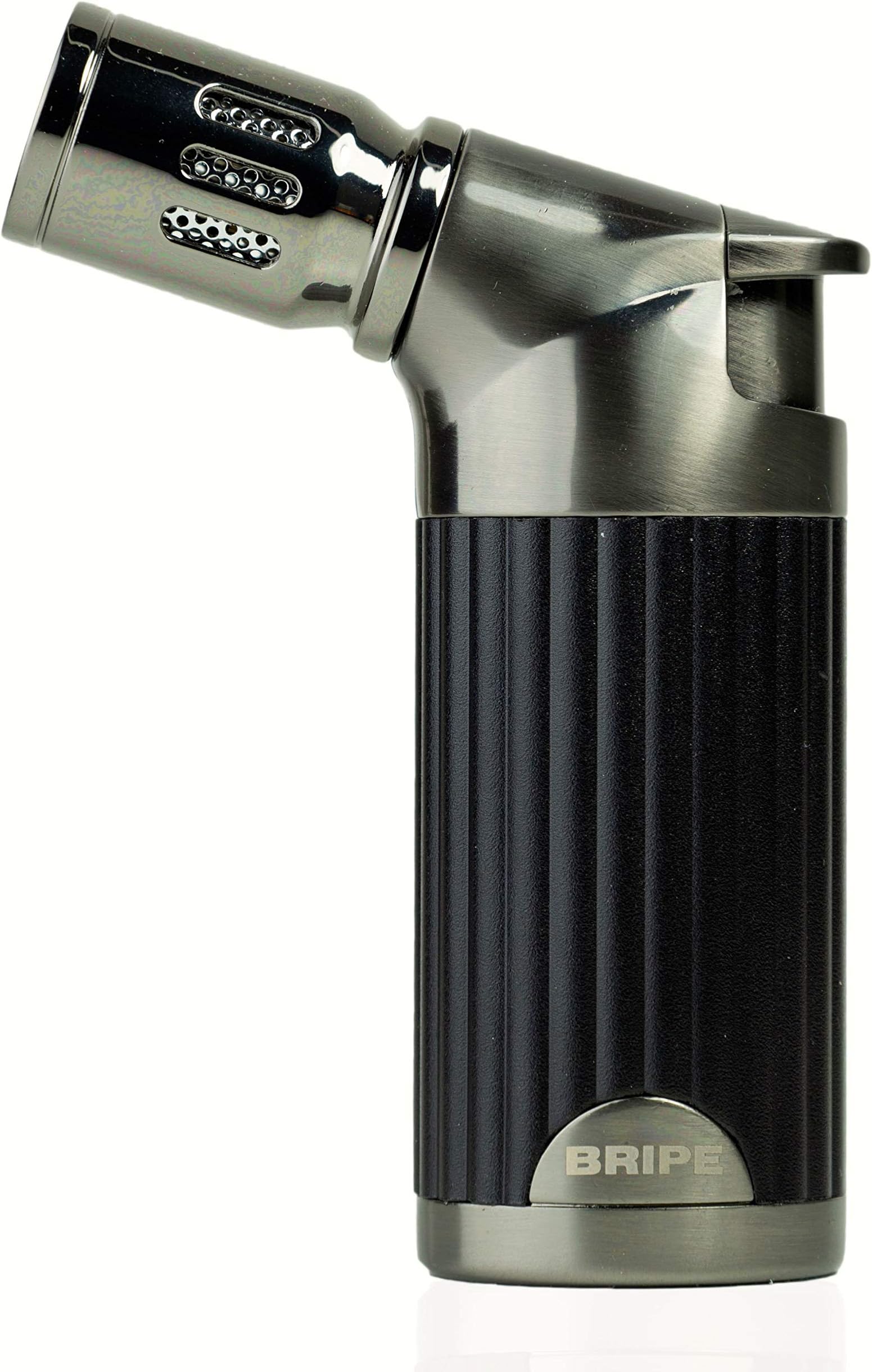 Bripe Butane Torch Lighter Compact Small Handheld Lighter for Cooking, Baking, Lighting, Camping- Powerful Quad Jet Adjustable and Refillable (Black) -Shipped Without Butane