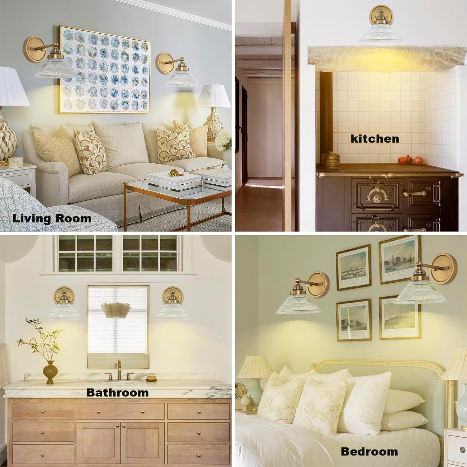 HEQIQEH Vintage Battery Operated Wall Sconce with Clear Ribbed Glass Shade, Dimmable Cordless Wall Lamp with Remote Control for Indoor Bedside, Hallway, Porch, Kitchen, Vanity Bathroom（1-Pack）