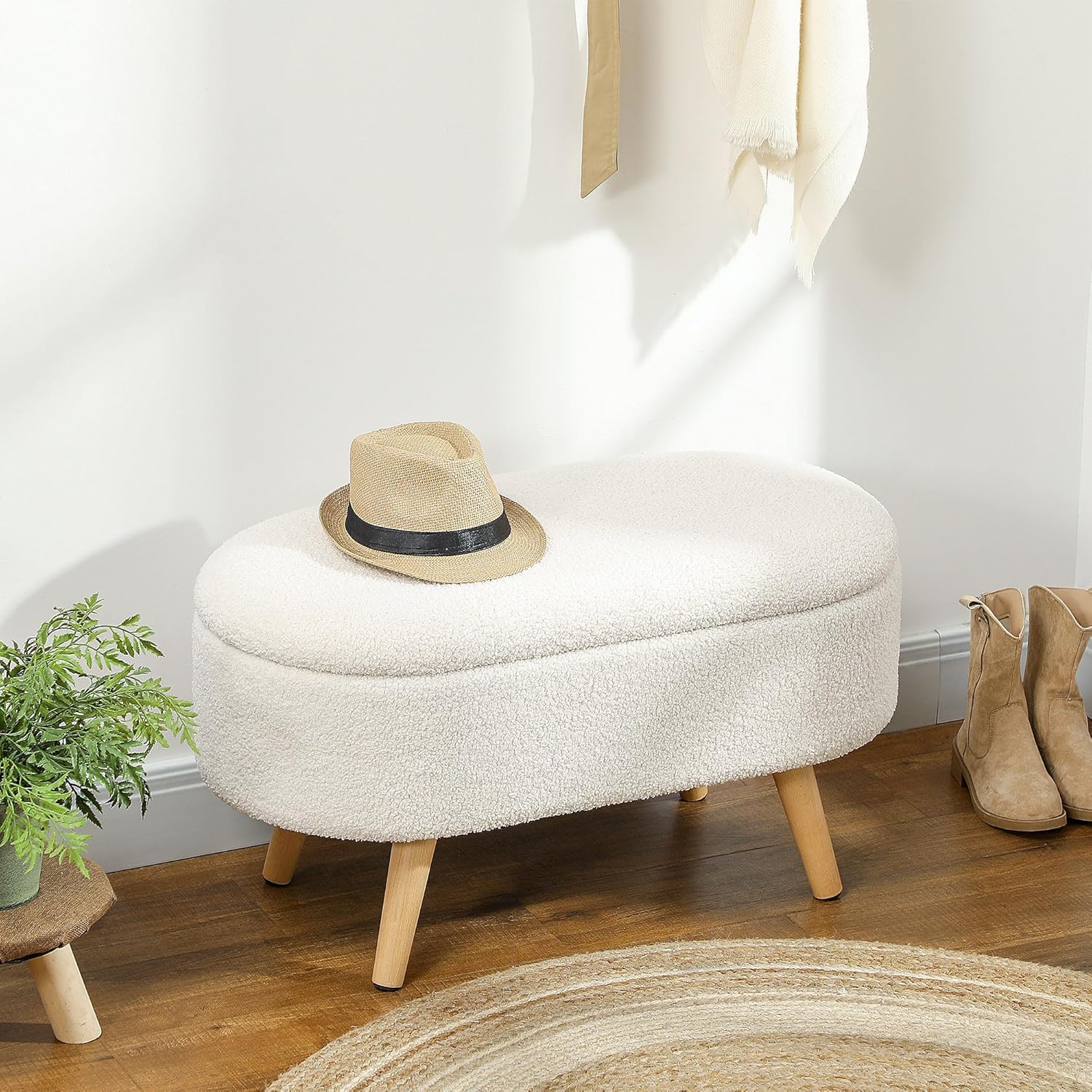 Upholstered Ottoman Storage Bench, Premium Boucle Fabric, Heavy Duty 120 Kg Load Capacity, Multipurpose Seating for Living Room & Bedroom, Off White-image-39