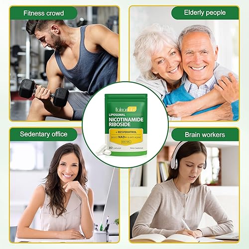 Miniatura 9 de Suplemento NAD  Ribosida de nicotinamida liposomal 900 mg, resveratrol, quercetina  Suplemento NAD de alta pureza para energía, apoyo a la salud