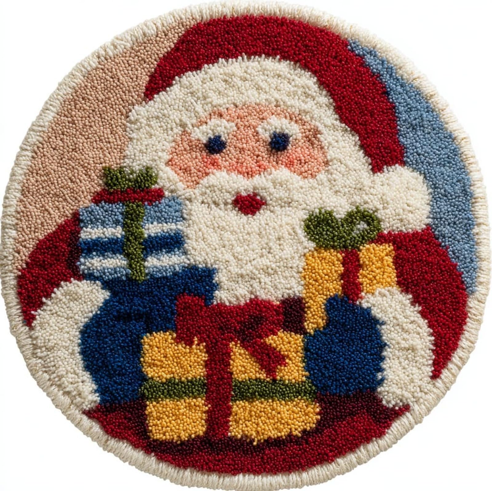 WallustrioaW Crochet Rug Making Kit for Adults,Santa Claus and Gifts,DIY Needlework Crafts for Home Decor,Latch Hook Kits Gift for Beginners Kids,50x50cm
