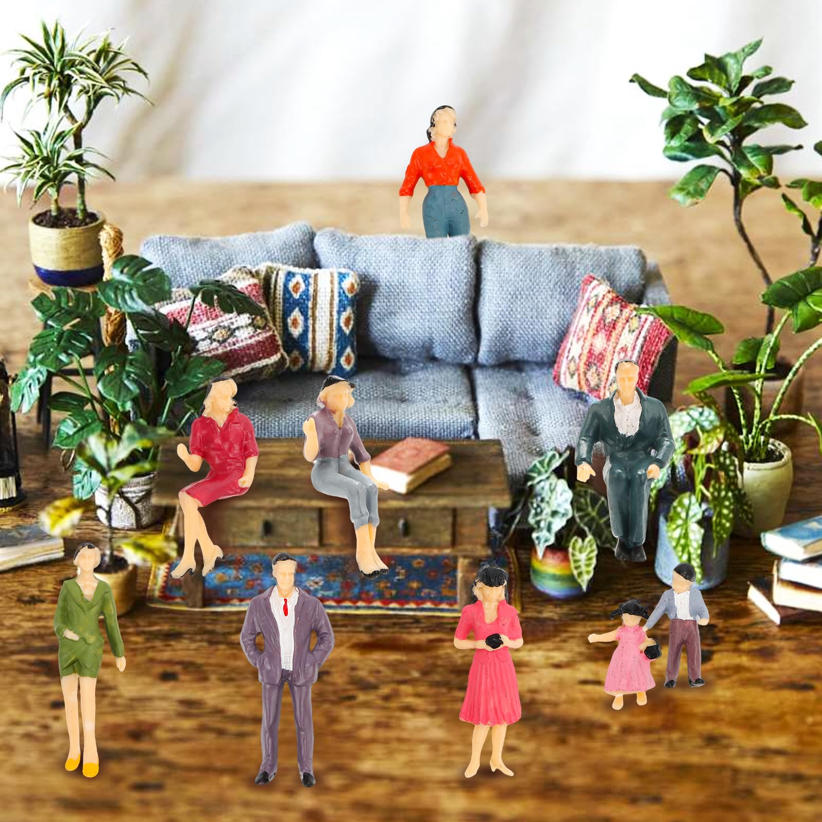 14 sztuk miniaturowych figur w różnych pozach, malowane modele figur do modelarstwa w skali różne pozycje miniaturowe ludzi 1:25 Stojące i siedzące figurki ludzi model architektoniczny