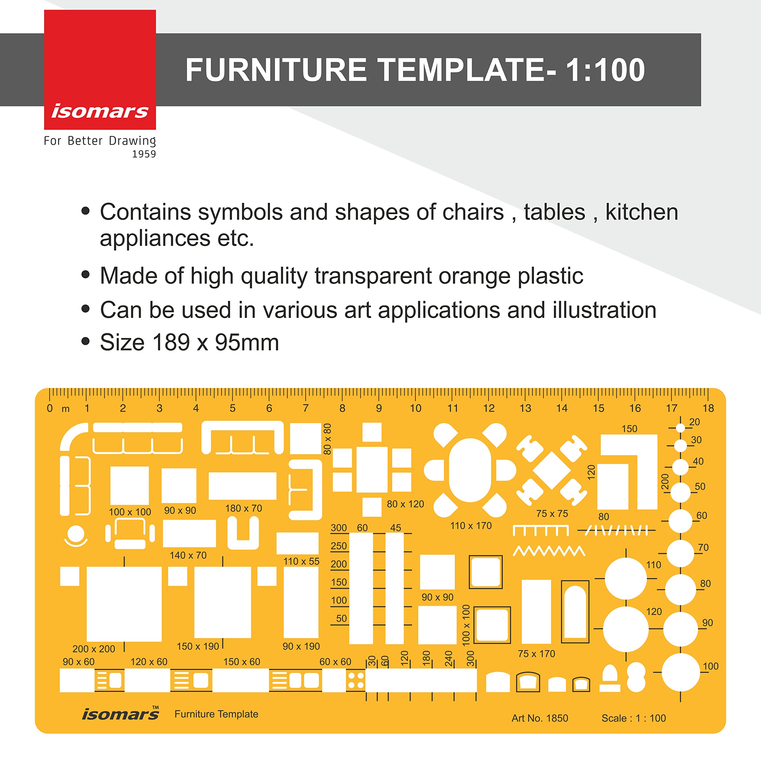 Isomars Architect Template Set of 3 | Scale 1:50, 1:100 & 1:200 Drawing Drafting Stencils for Furniture Layout, House Planning, Interior Design, Architecture, Blueprint & Floor Plan Drawing 2